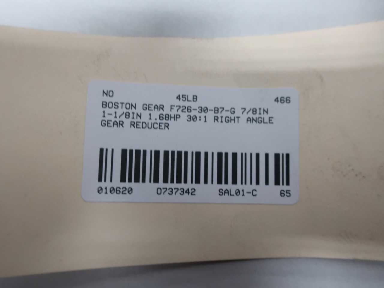 BOSTON GEAR F726-30-B7-G 1.68HP 30:1 GEAR REDUCER - GEAR REDUCERS