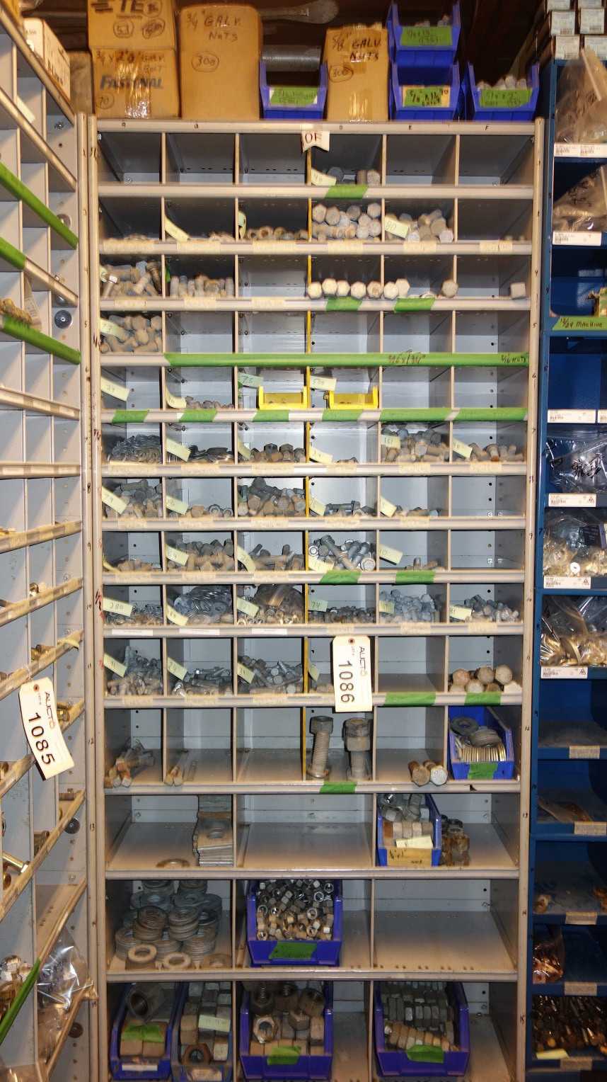CONTENTS OF PIGEON HOLE CABINET, ASSORTED GALVANIZED STEEL HARDWARE - INDUSTRIAL PARTS