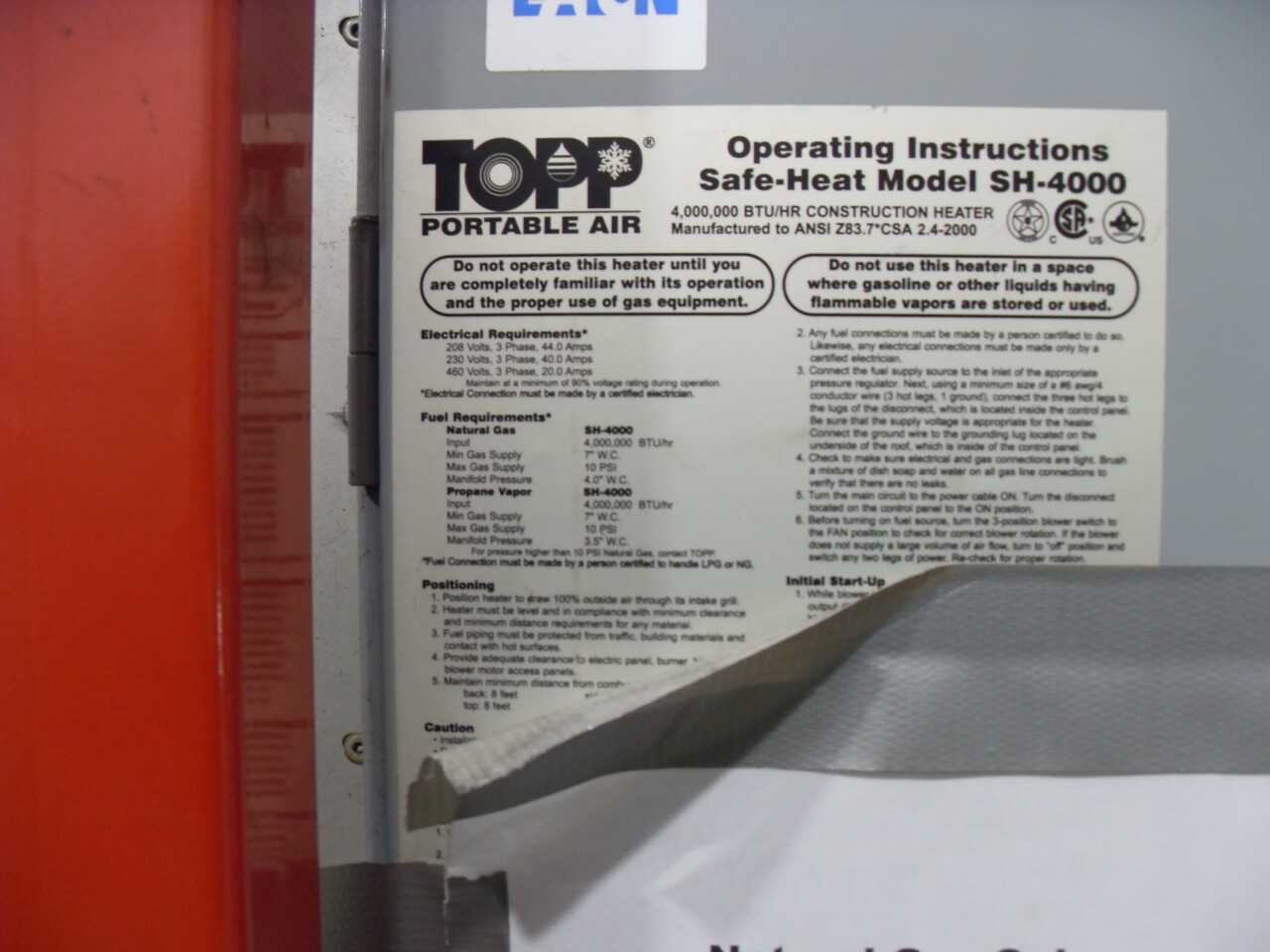 TOPP Portable Air Safe-Heat SH-4000 Natrual Gas Heater - HVAC EQUIPMENT
