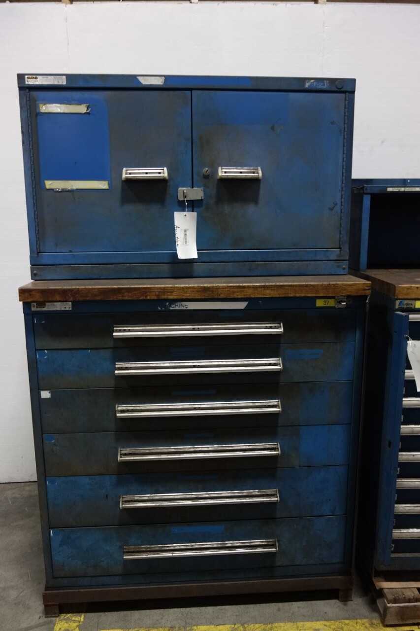 LOT OF 2 ASSORTED DRAWER SUPPLY CABINETS WITH BUTCHER BLOCK TOPS - TOOL STORAGE
