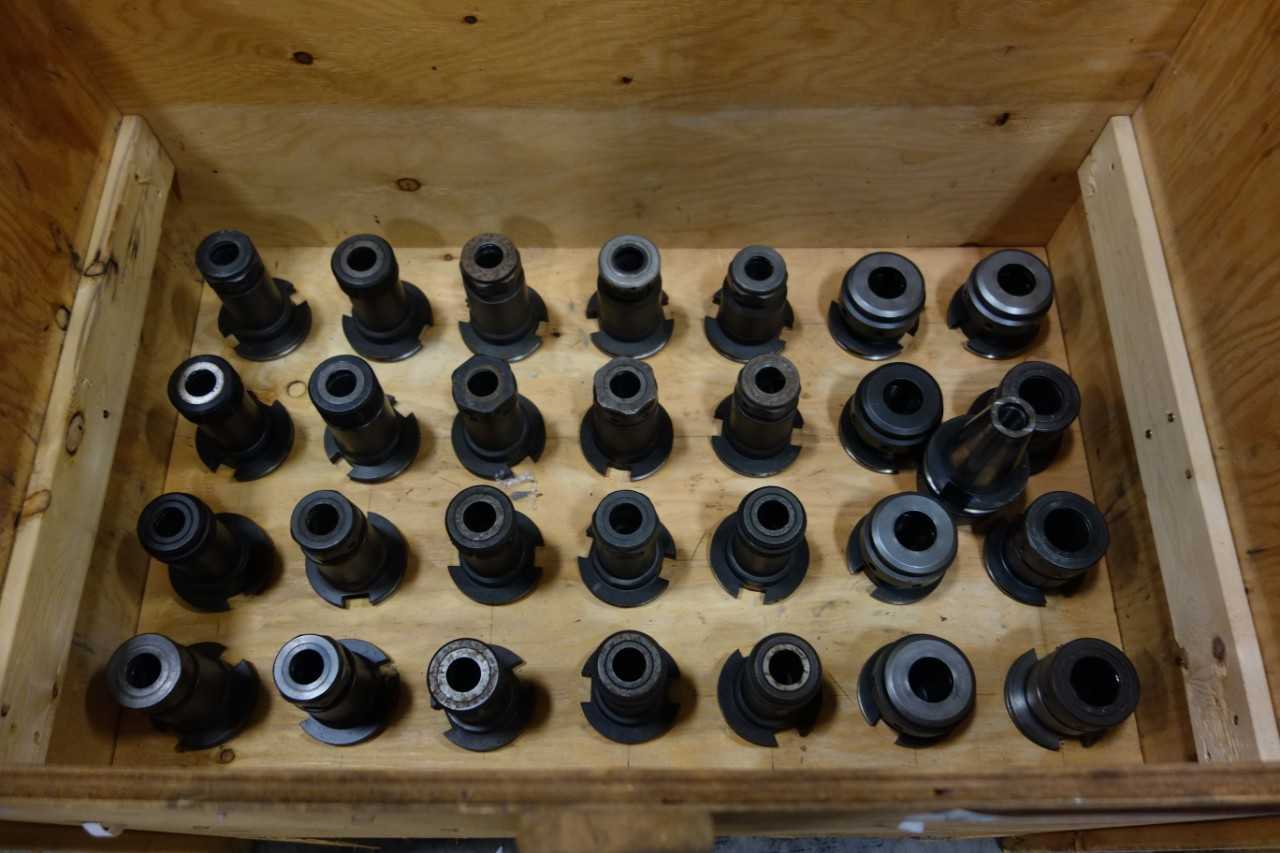 1 CRATE OF ASSORTED CAT50 END MILL HOLDERS - PARLEC, LYNDEX - MACHINING ACCESSORIES & TOOLING