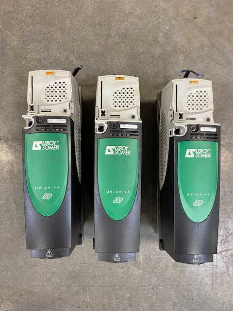 Lot of 3 EMERSON CT Leroy-Somer SP1406 Unidrive 0-480V 4.0/5.5kW 9.5/11A 3Ph "Pulled from Working Machinery and Bench Tested" - MOTOR DRIVES