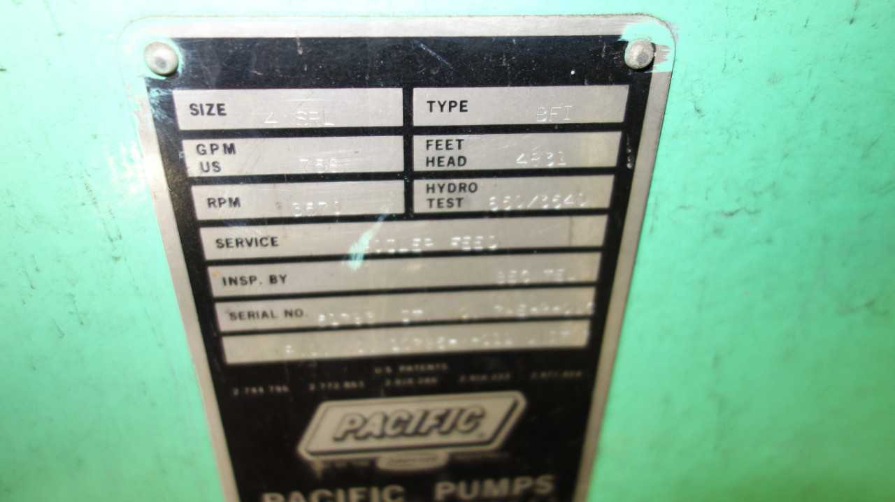 PACIFIC PUMPS SIZE 4SRL BFI BOILER FEED PUMP 758GPM - MISCELLANEOUS