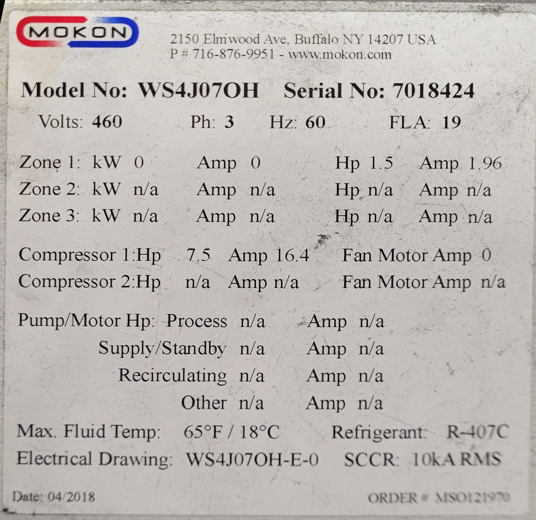 2018 MOKON WS4J07OH 460V WATER CHILLER - HEATING & COOLING COMPONENTS