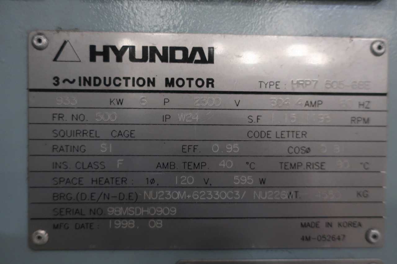 HYUNDAI HRP7 505-68E 3PH INDUCTION MOTOR 933KW 2300V-AC 500 - ELECTRIC MOTORS