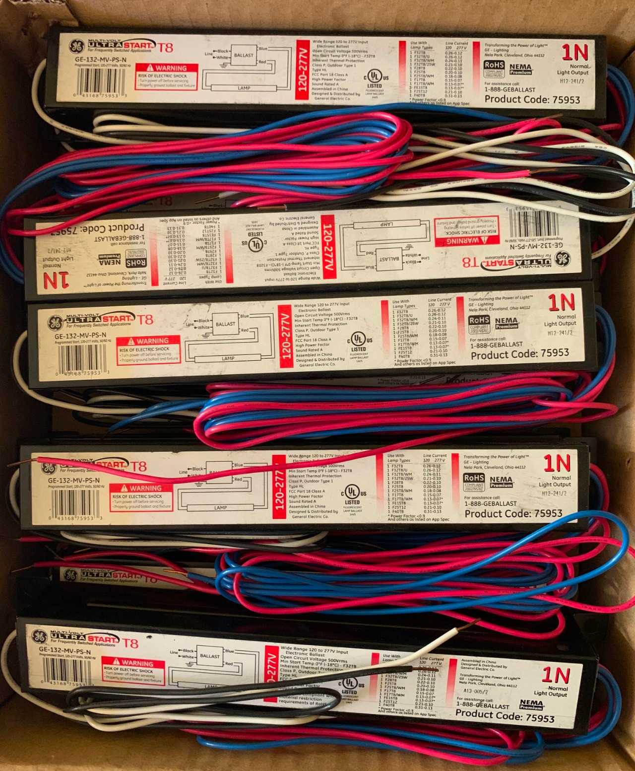 New - Lot of 20 - GE 75953 GE-132-MV-PS-N Fluorescent Ballast - LIGHTING