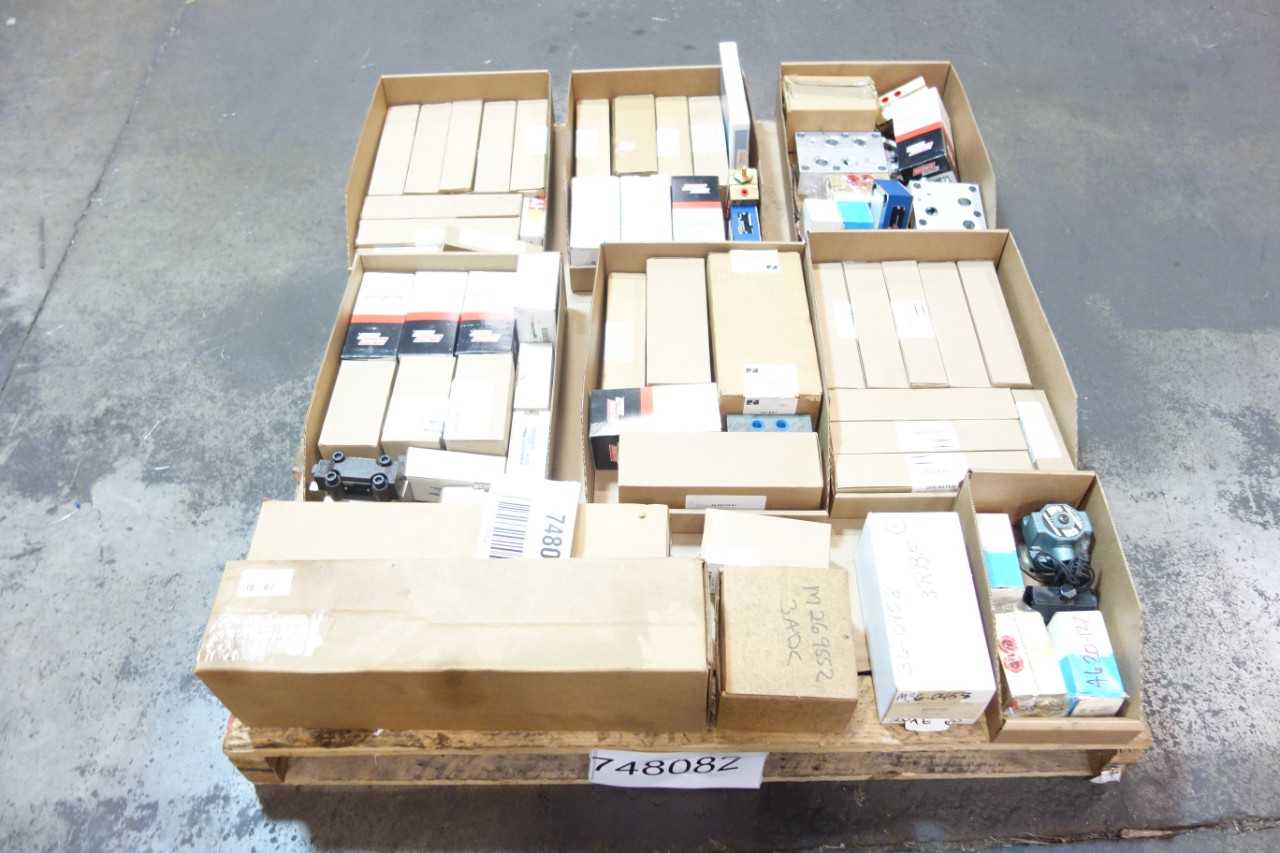 1 PALLET OF ASSORTED HYDRAULIC VALVES, HOSES, FILTERS, REPLACEMENT PARTS- REXROTH, BALDWIN, HY-PRO - VALVES