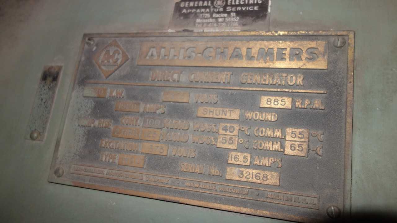 ALLIS CHALMERS HCC 720KW 375V-AC DIRECT CURRENT GENERATOR - ELECTRIC MOTORS