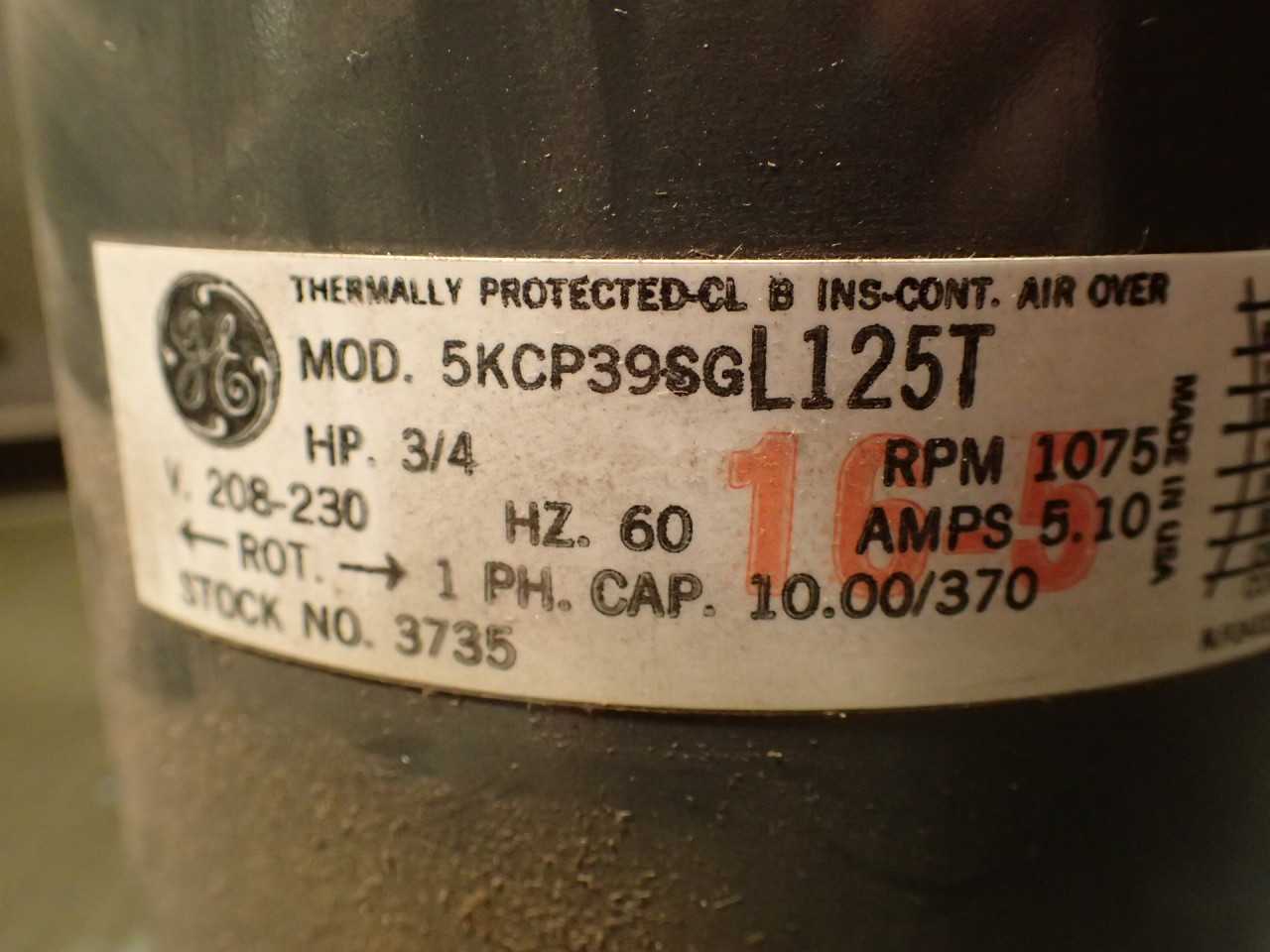 GE 5KCP39SGL125T Electric Blower Motor: 3/4-HP 1075-RPM 208-230V 1-ph 1/2" Shaft - ELECTRIC MOTORS