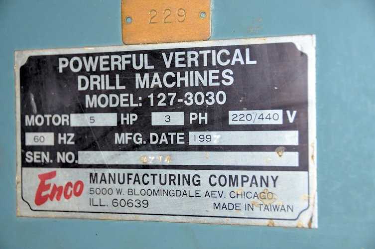 ENCO MODEL 127-3030, Floor Standing Drilling and Tapping Machine, S/N 3294 - UPRIGHT DRILL PRESSES