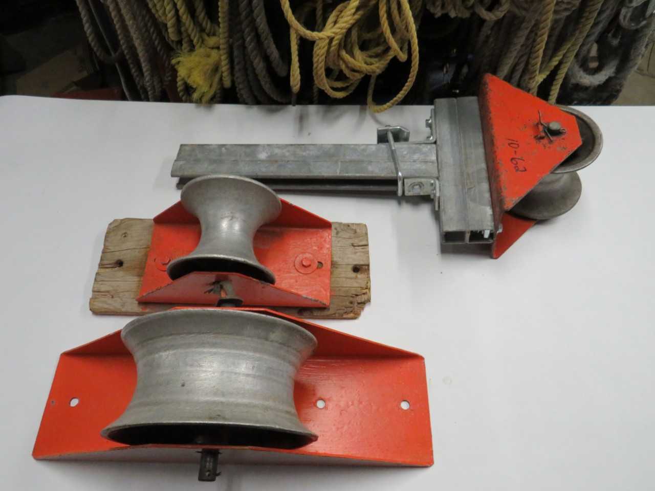 LOT OF 3 ASSORTED TRAY CABLE ROLLER SHEAVES - TRAILER MOUNTED EQUIPMENT