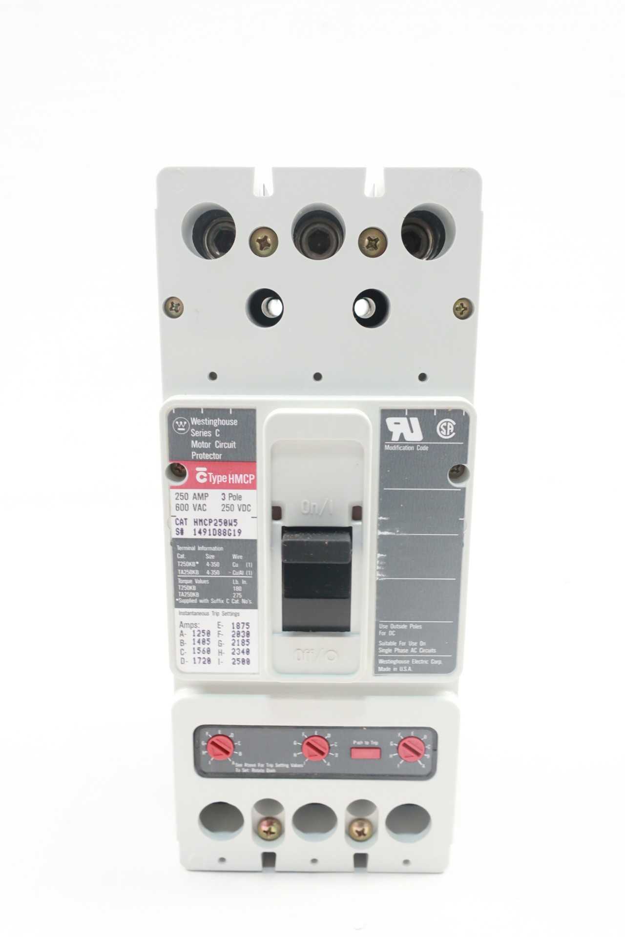 WESTINGHOUSE HMCP250W5 3P 250A AMP 600V-AC MOLDED CASE CIRCUIT BREAKER - CIRCUIT BREAKERS