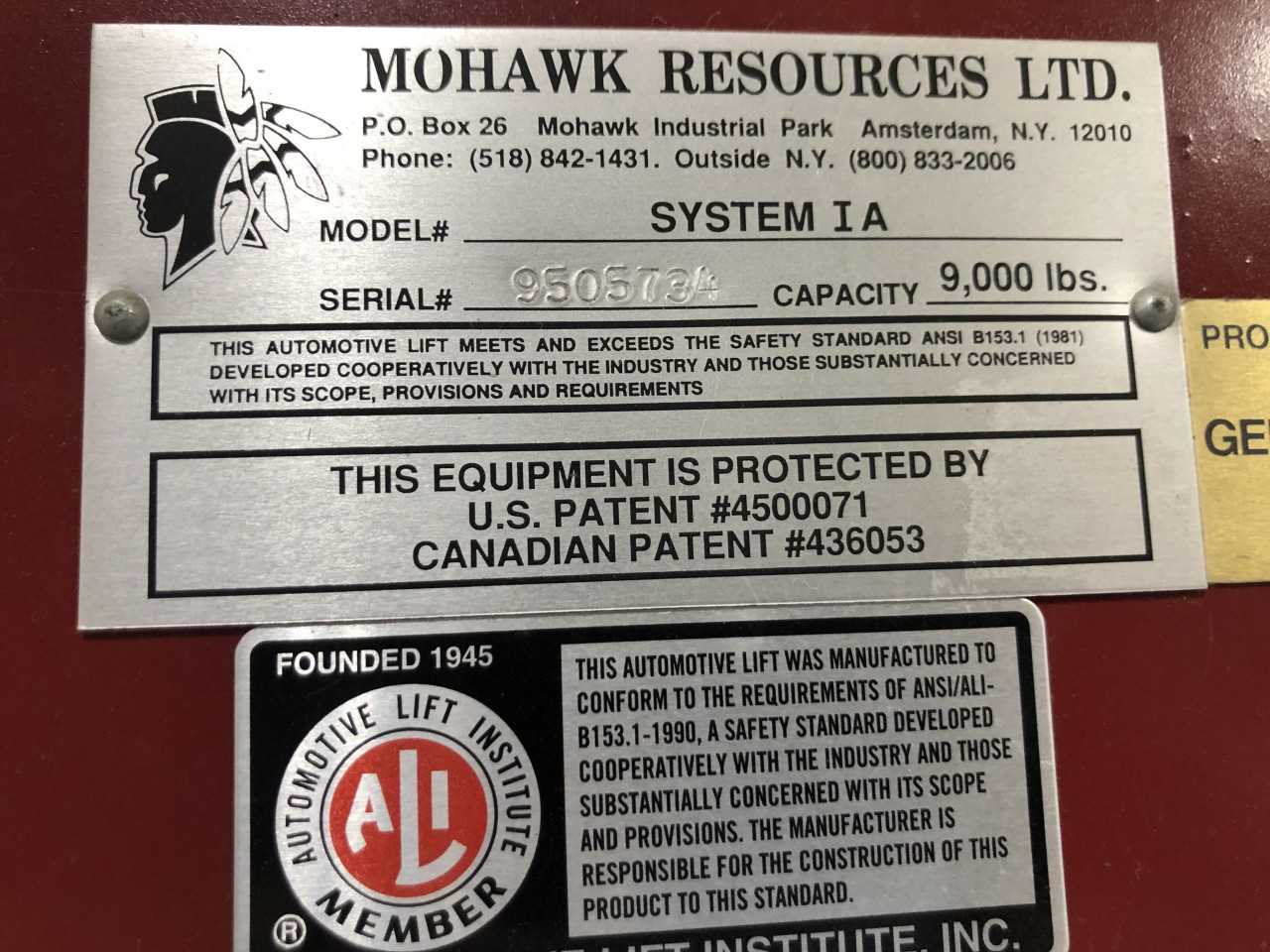 Mohawk Hydraulic Hoist - LIFTING EQUIPMENT