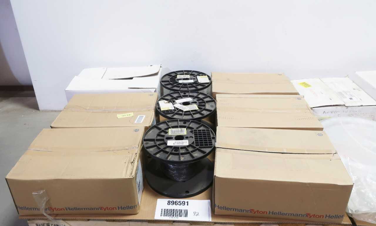 2 PALLETS OF ASSORTED HIGH TEMPERATURE CABLE TIES, HEAT SHRINK TUBING, SPRING REWIND HAND CRANK, LOCATED IN NEW MEXICO - HAND TOOLS