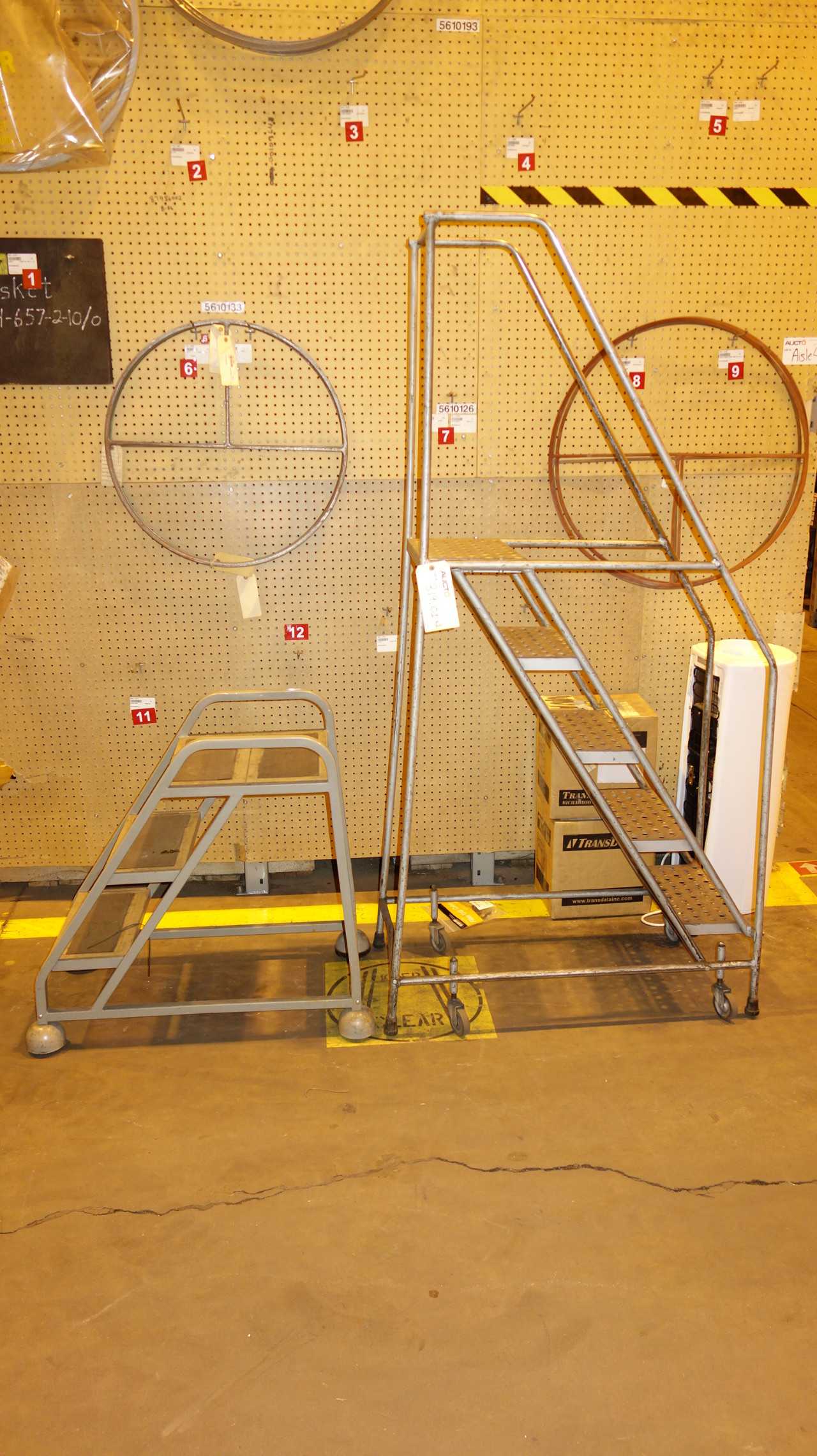 LOT OF 2 ASSORTED ROLLING STEP LADDERS - MATERIAL HANDLING
