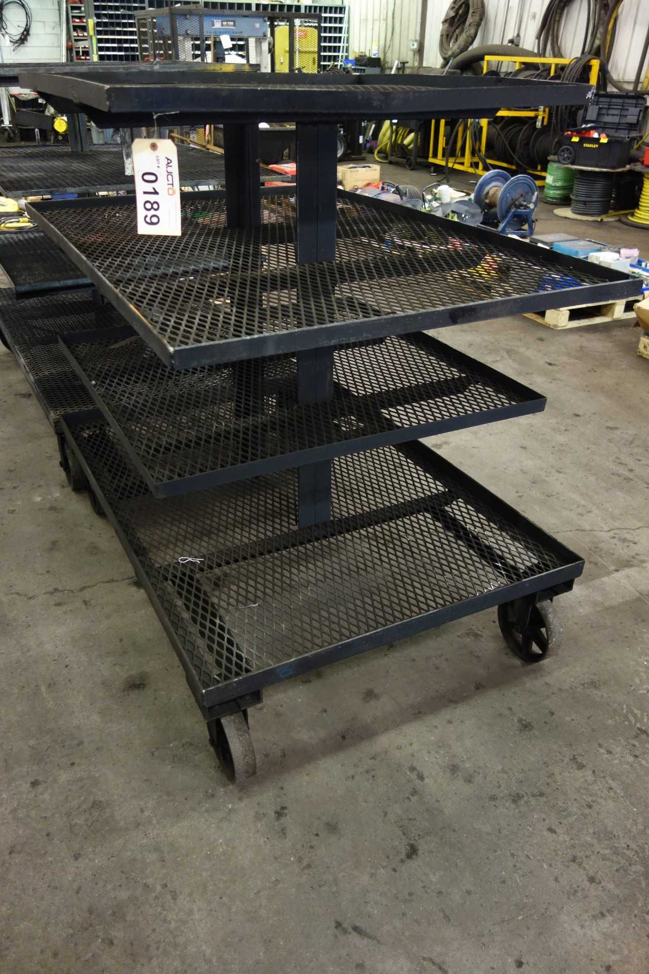 LOT OF 2 4 SHELF STEEL ROLLING TABLES - TOOL STORAGE