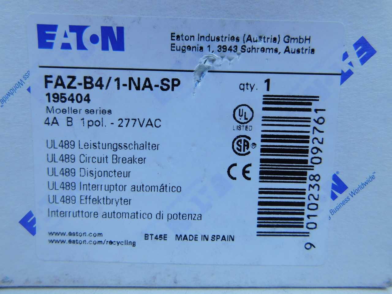 Quantity of 3x FAZ-B4/1-NA-SP MCB/Industrials - ELECTRIC MOTORS Quantity of 3x FAZ-B4/1-NA-SP MCB/Industrials - ELECTRIC MOTORS