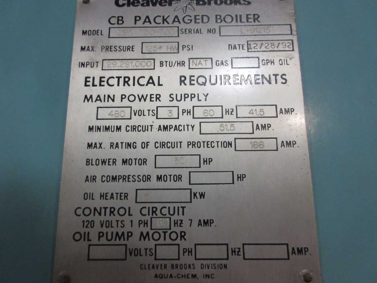 Cleaver Brooks CBW700-700 Natural Gas Package Boiler 700HP - BOILERS