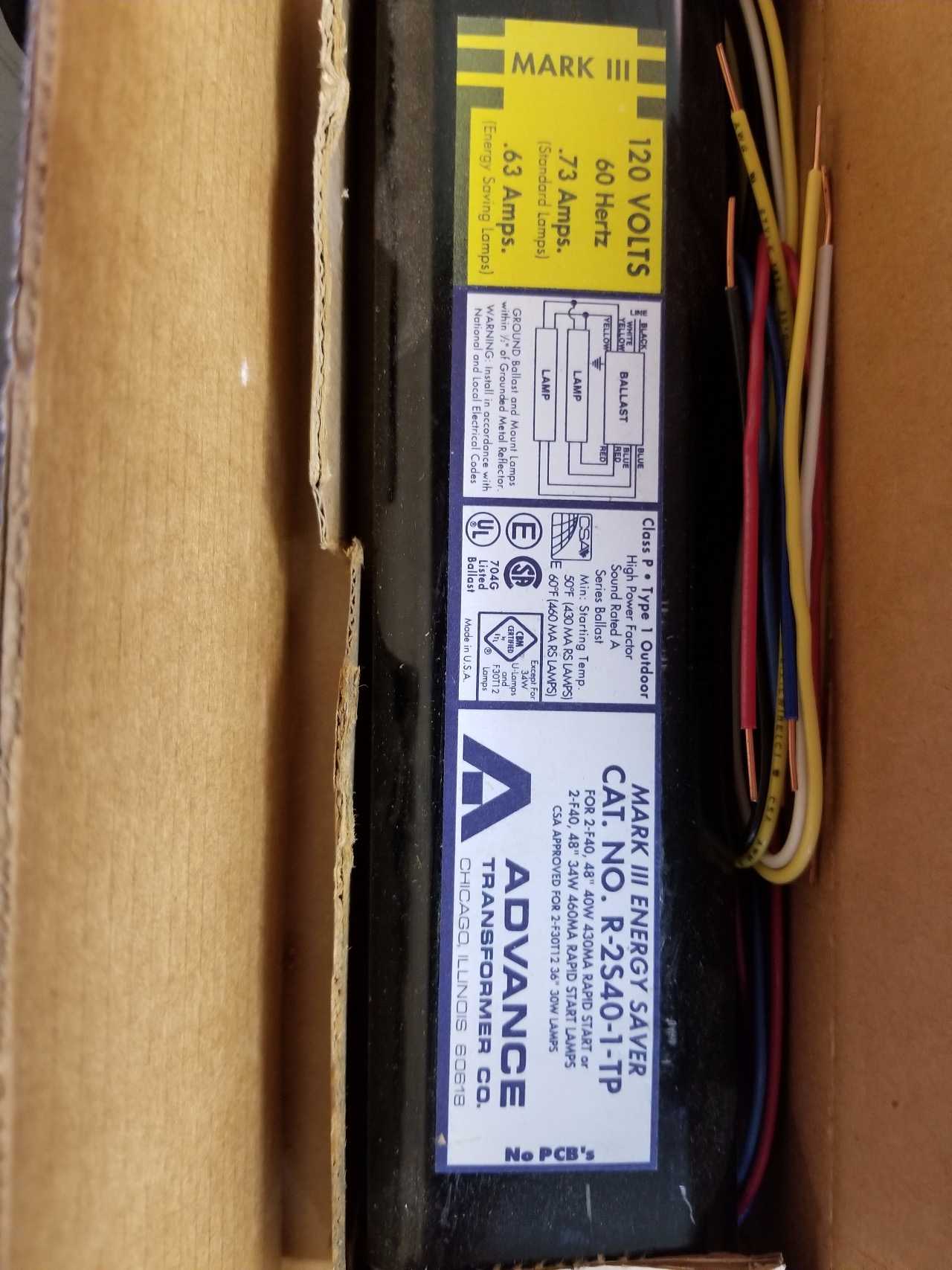 120 Volt Ballasts, QTY 2 new in box - MATERIAL HANDLING