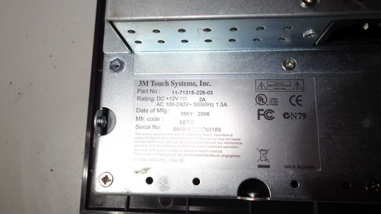 15" TOUCH SCREEN PANEL 3M 11-71315-225-03 100-240V-AC - ELECTRICAL COMPONENTS