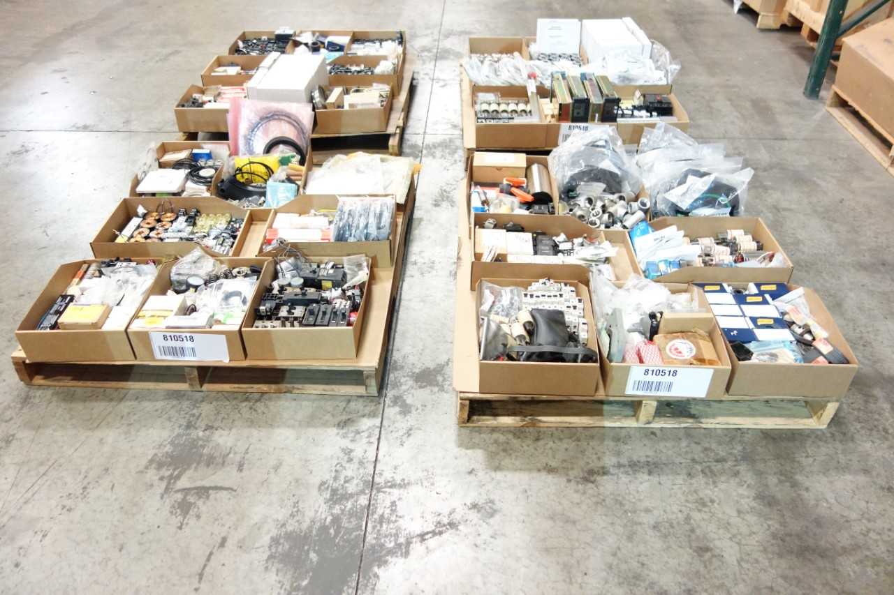 4 PALLETS OF ASSORTED MISCELLANEOUS INDUSTRIAL SURPLUS - ELECTRICAL COMPONENTS