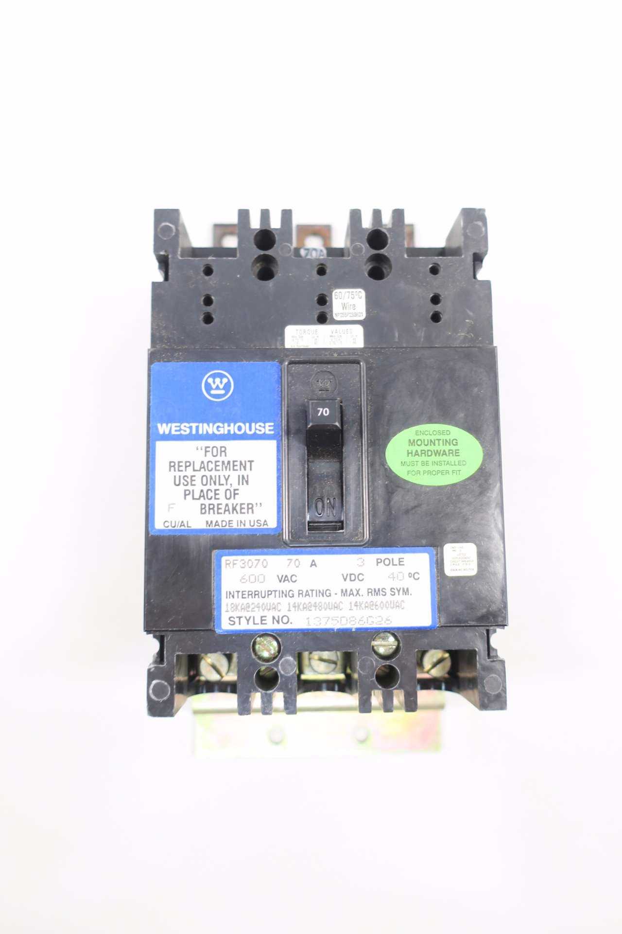 WESTINGHOUSE RF3070 70A CIRCUIT BREAKER - CIRCUIT BREAKERS