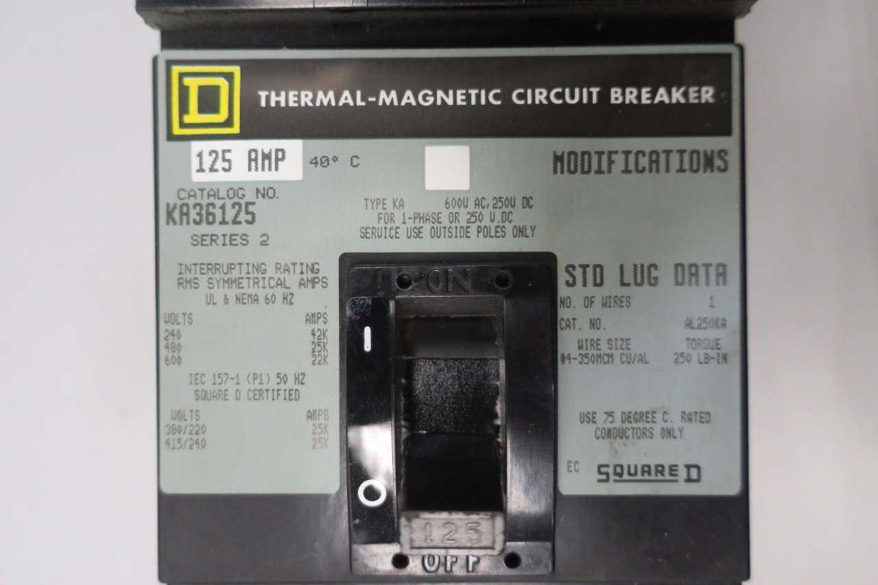 SQUARE D KA36125 125A CIRCUIT BREAKER - CIRCUIT BREAKERS
