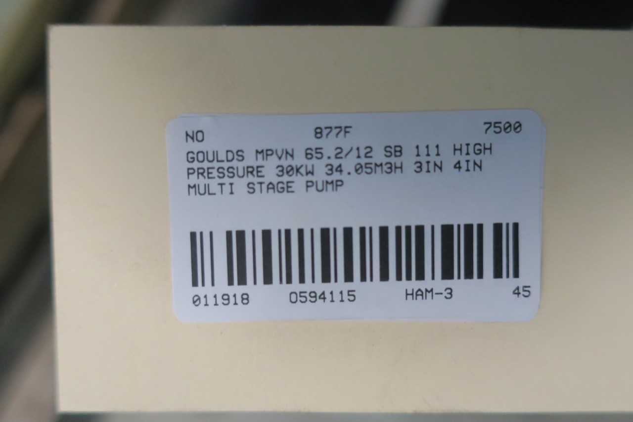 GOULDS MPVN 65.2/12 SB 111 HIGH PRESSURE 30KW 34.05M3H 3IN 4IN MULTI STAGE PUMP - MULTI-STAGE PUMP
