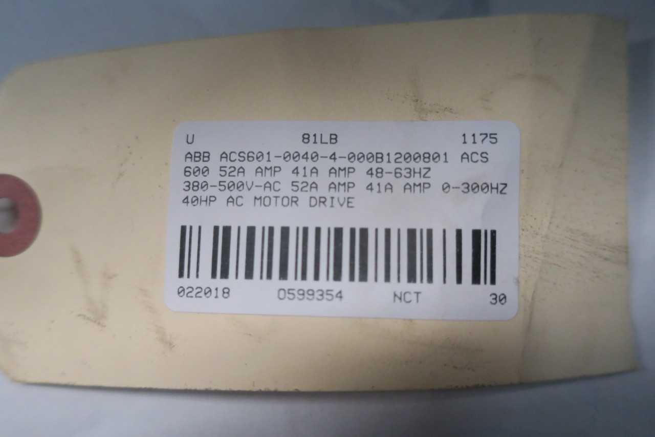 ABB ACS601-0040-4-000B1200801 ACS 600 380-500V-AC 0-300HZ 0-500V-AC 40HP AC VFD DRIVE - MOTOR DRIVES