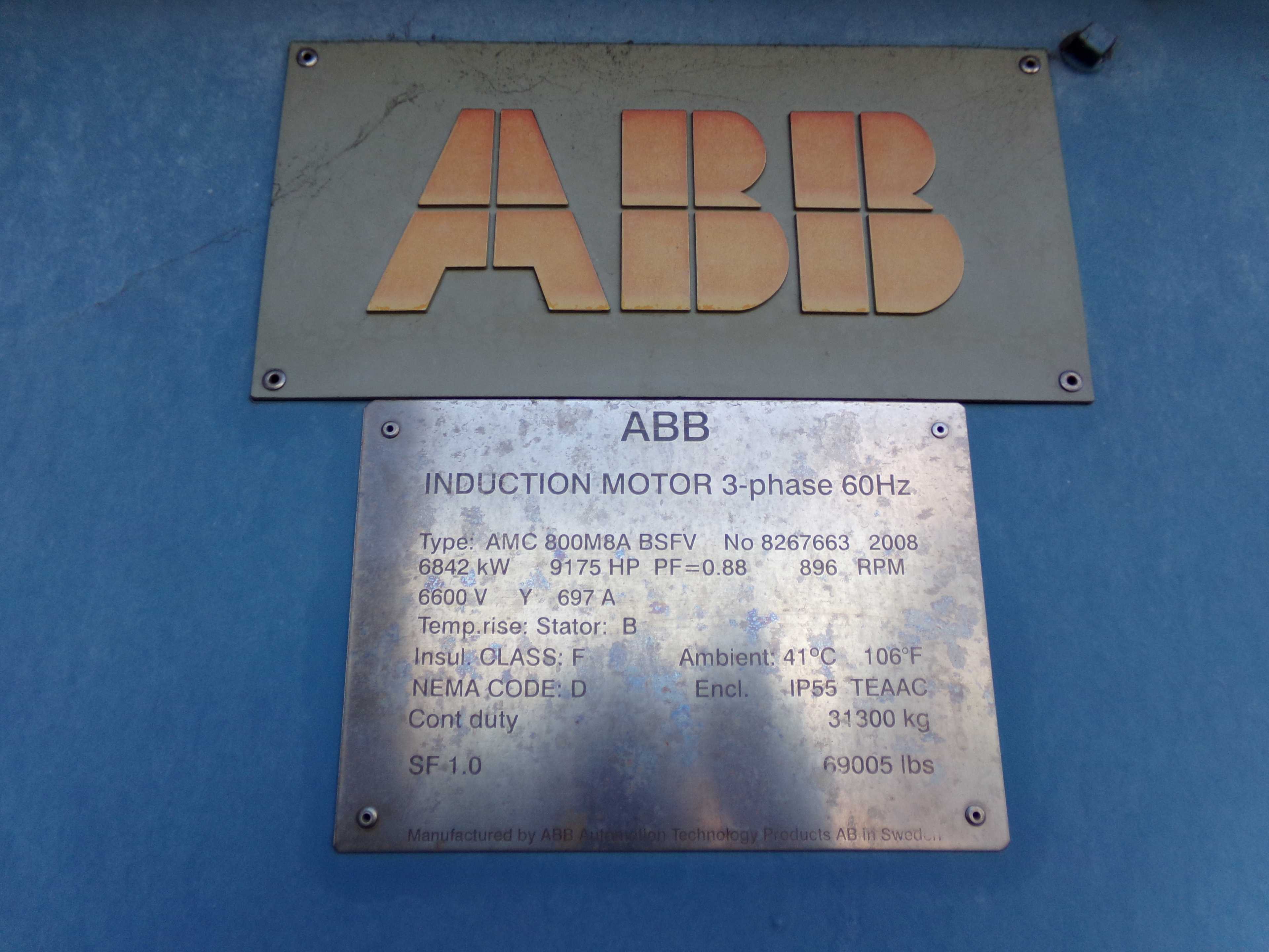 2008 ABB AMC 800M8A BSFV 3 PHASE INDUCTION MOTOR - ELECTRIC MOTORS
