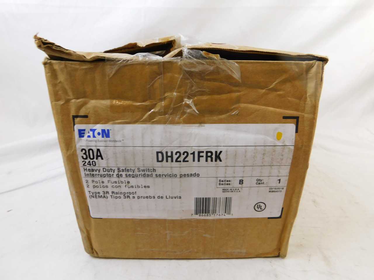 Quantity of 5 New Surplus Eaton DH221FRK Safety Switch 2P 30A 240V Fusible NEMA 3R - ELECTRICAL PARTS