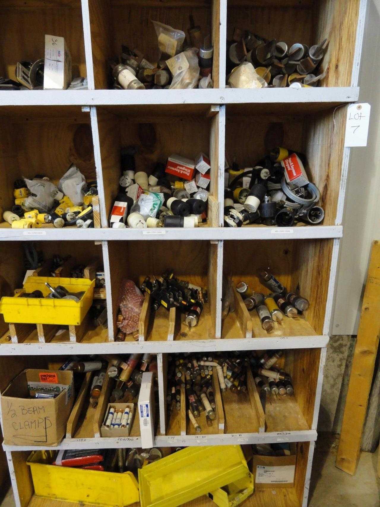 Shelving & Contents: Industrial sizes fuses, outlets, plugs and etc. - FUSES