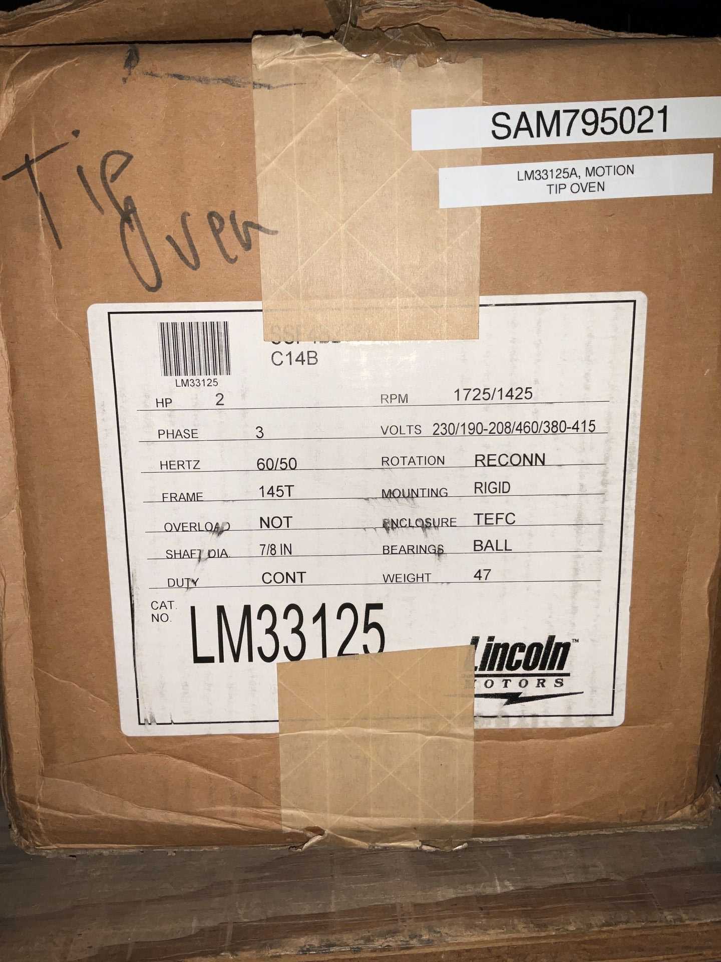 LINCOLN MOTORS LM33125A AC MOTOR - AC MOTOR