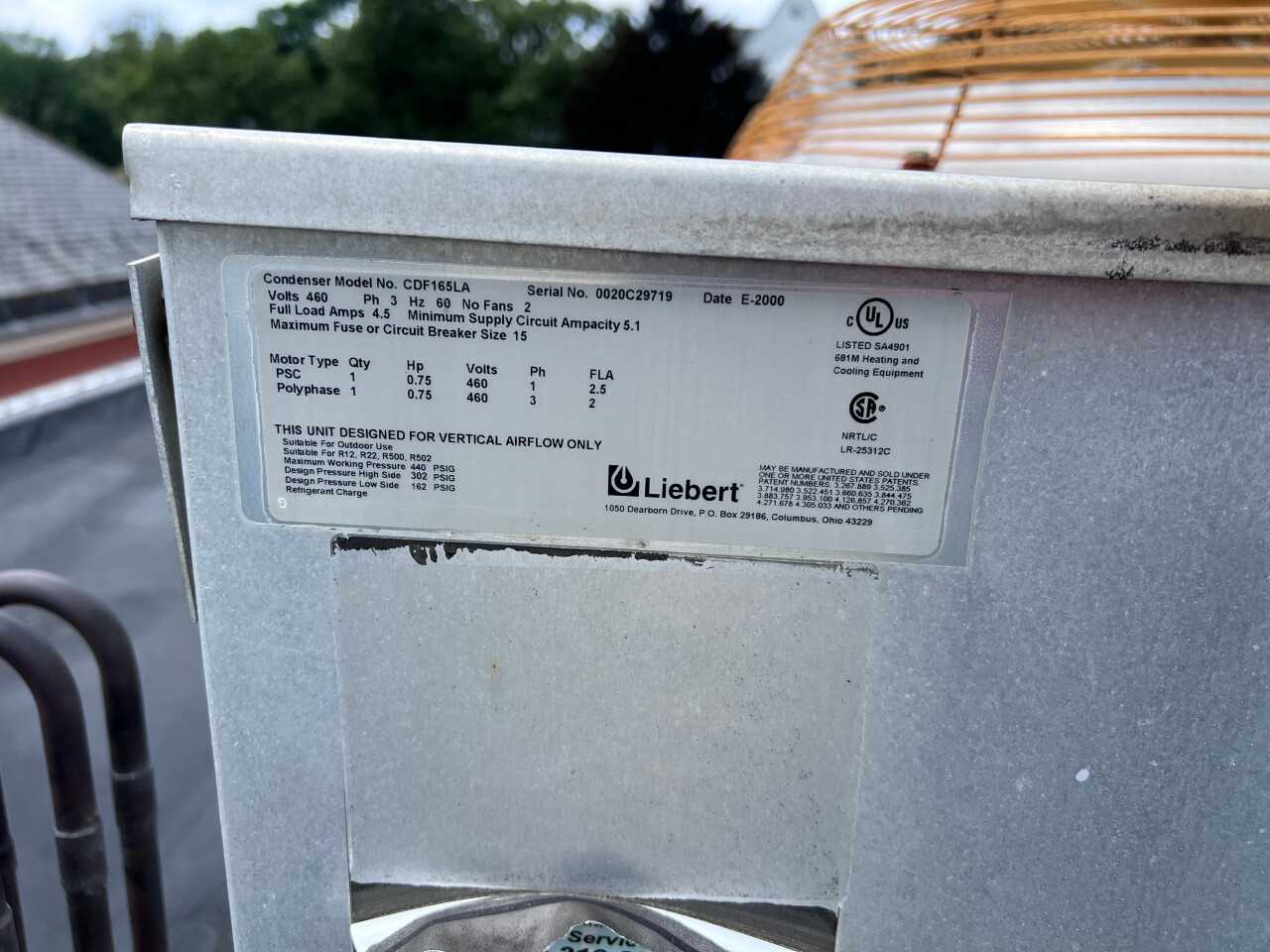 LIEBERT CDF165LA DATA CENTER AC CONDENSER & LIEBERT VH125AUDAEI DATA CENTER AIR HANDLER - HVAC EQUIPMENT