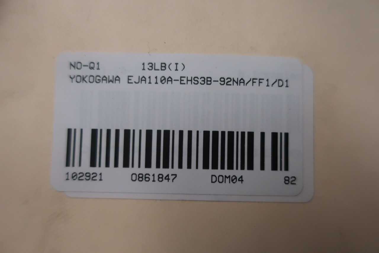 YOKOGAWA EJA110A-EHS3B-92NA/FF1/D1 PRESSURE TRANSMITTER 0-2000IN-H2O 24V-DC - INSTRUMENTATION