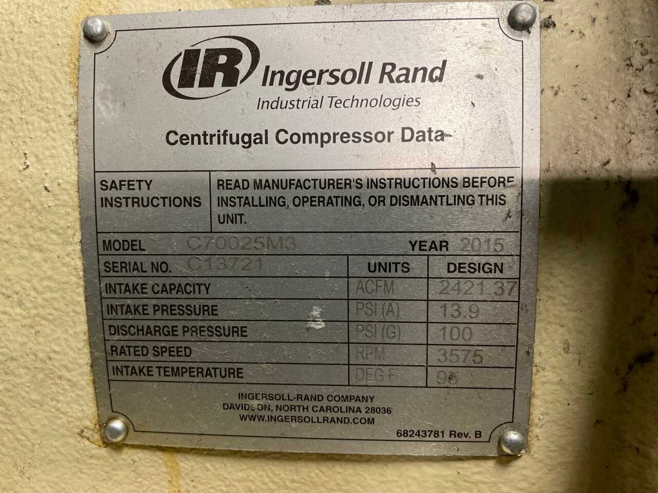 2015 Ingersoll Rand C700 Centac Air Compressor - AIR COMPRESSORS