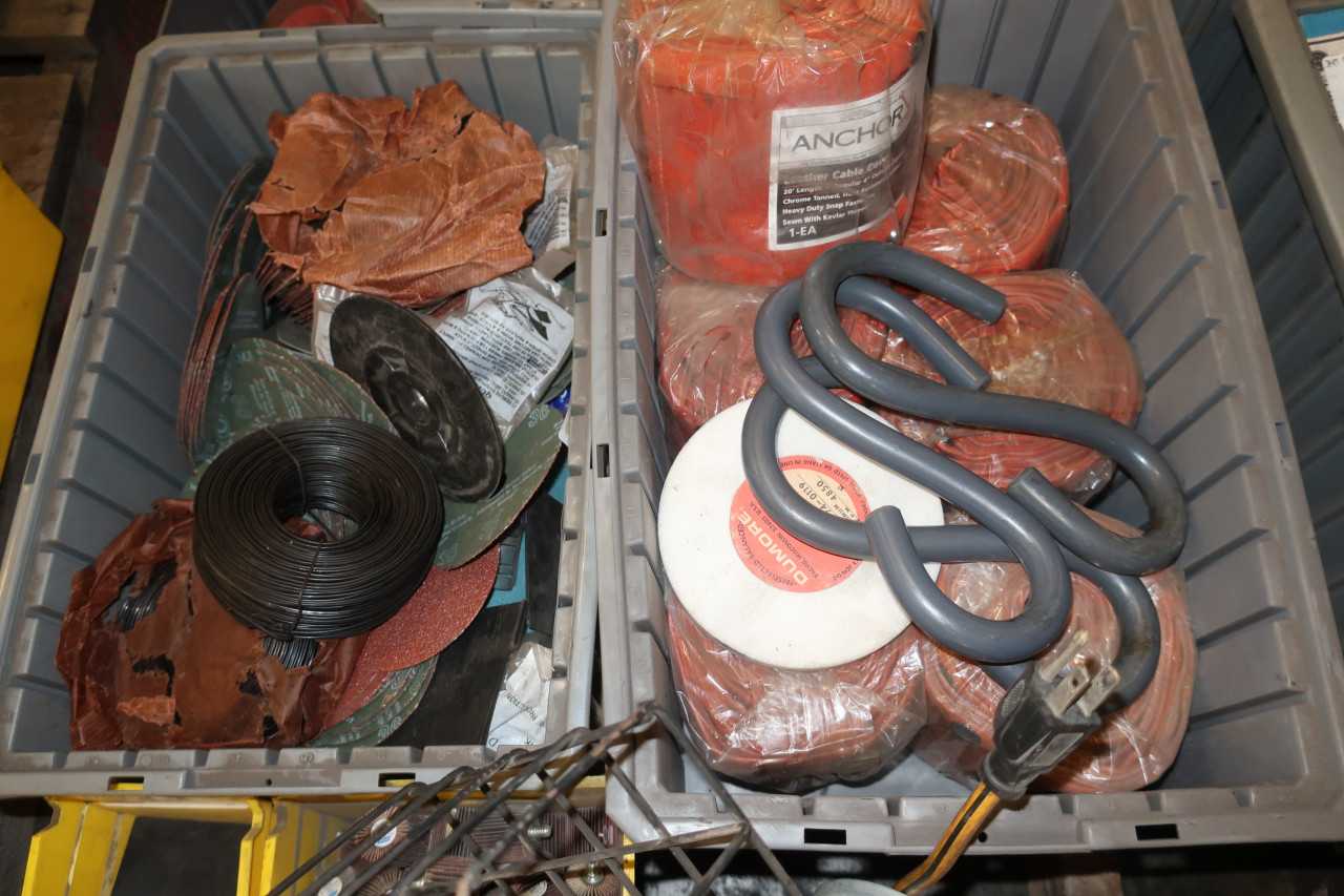 5 PALLETS OF ASSORTED TOOLS ABRASIVES POWERCORDS LIGHTING HARDWARE CLAMPS CREEPER HOISTS - ELECTRIC POWER TOOLS