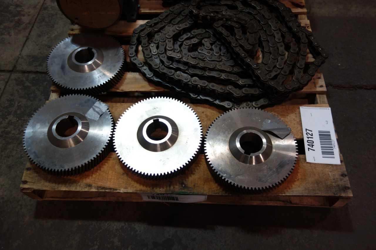 1 PALLET OF ASSORTED V-BELT SHEAVE, INLINE GEAR REDUCER, ROLLER CHAIN-DODGE, TB WOODS - GEAR REDUCERS