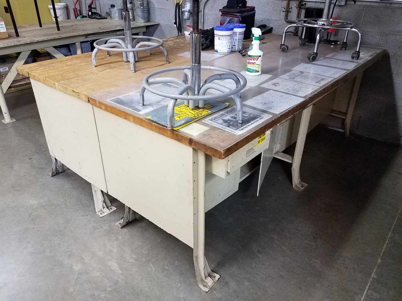 Lot of 2 8' x 4' steel work desk with wood surfaces - PLANT & FACILITY EQUIPMENT