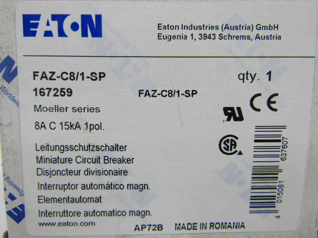 Quantity of 11x FAZ-C8/1-SP MCB/Industrials - VALVES Quantity of 11x FAZ-C8/1-SP MCB/Industrials - VALVES