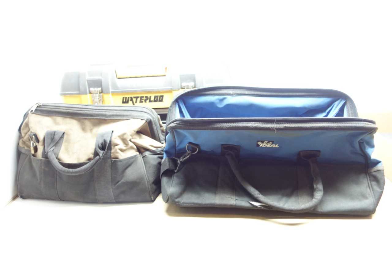 LOT ASSORTED TOOL BOX AND BAGS - HAND TOOLS