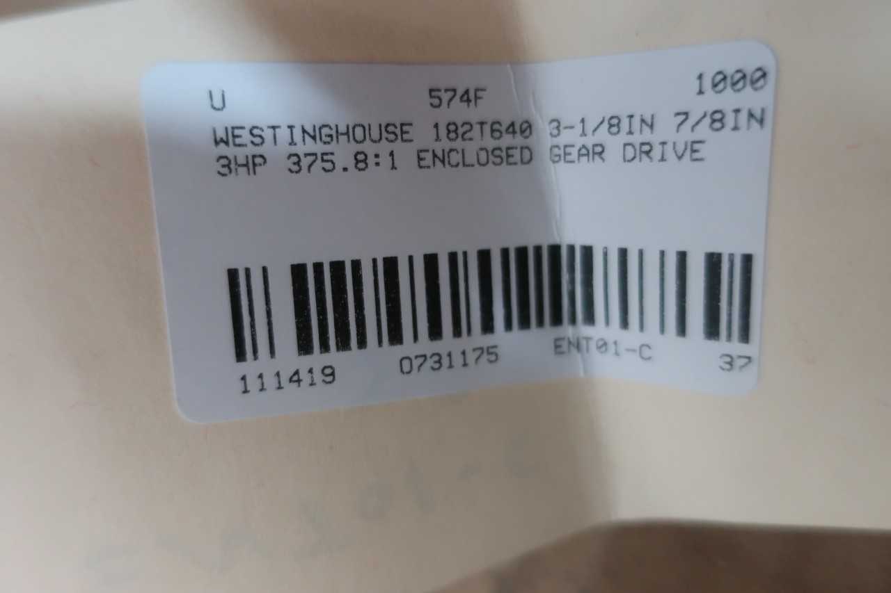 WESTINGHOUSE 182T640 3HP 375.8:1 ENCLOSED GEAR DRIVE - GEAR REDUCERS