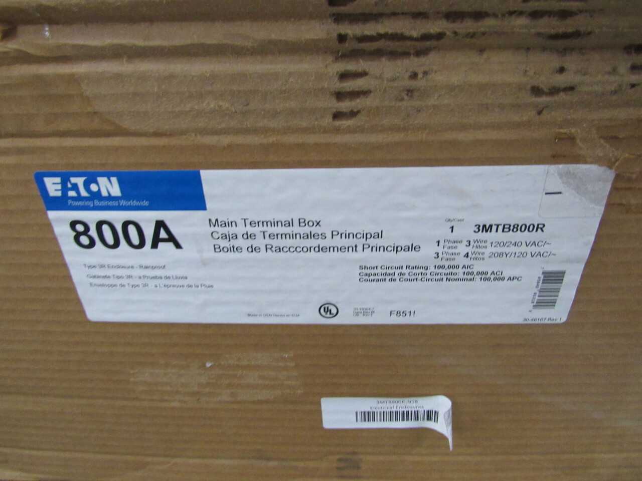 Pallet of 1x  Un-Used 3MTB800R Electrical Enclosure - ELECTRICAL COMPONENTS