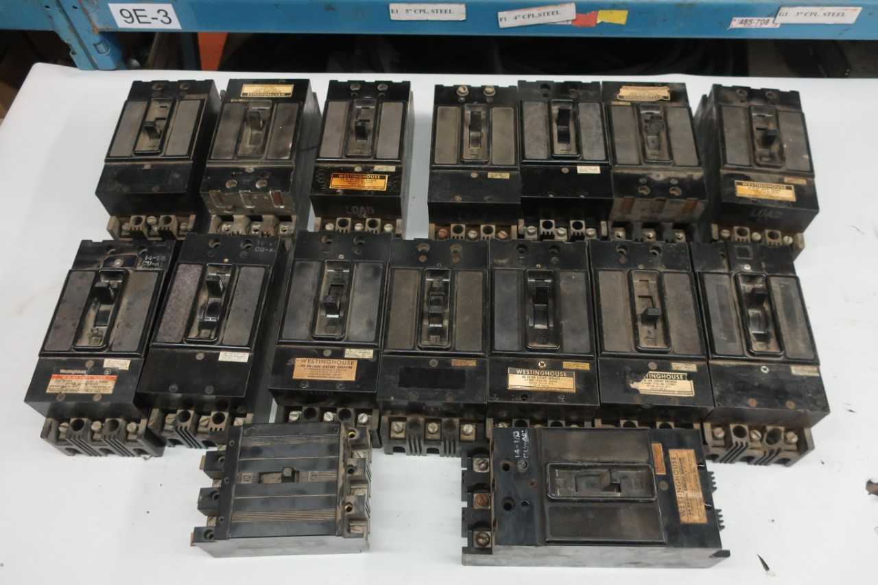 LOT OF 16 ASSORTED WESTINGHOUSE 3P CIRCUIT BREAKERS - CIRCUIT BREAKERS