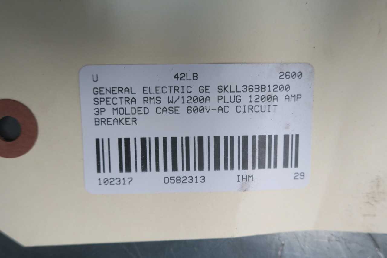 GENERAL ELECTRIC GE SKLL36BB1200 SPECTRA RMS 3P 1200A AMP 600V-AC MOLDED CASE BREAKER - CIRCUIT BREAKERS