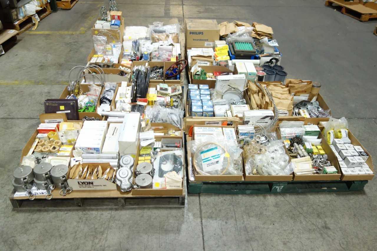 4 PALLETS OF ASSORTED MISCELLANEOUS INDUSTRIAL SURPLUS - ELECTRICAL COMPONENTS