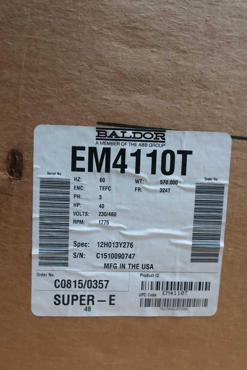 BALDOR EM4110T SUPER-E 324T 3PH 40HP 1775RPM 230/460V-AC MOTOR - ELECTRIC MOTORS