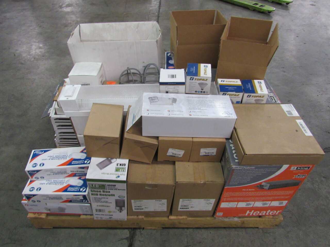 Pallet of 353x Assorted Lights, LEDs, Heaters, Electrical Conduit/Fittings, Cables & Thermostats - LIGHTING