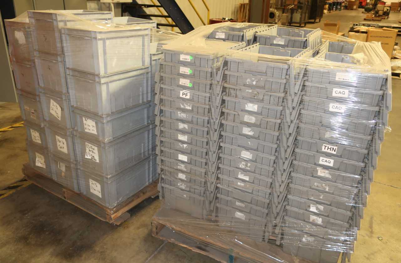 2 PALLETS OF ASSORTED GREY STORAGE BINS - MISCELLANEOUS