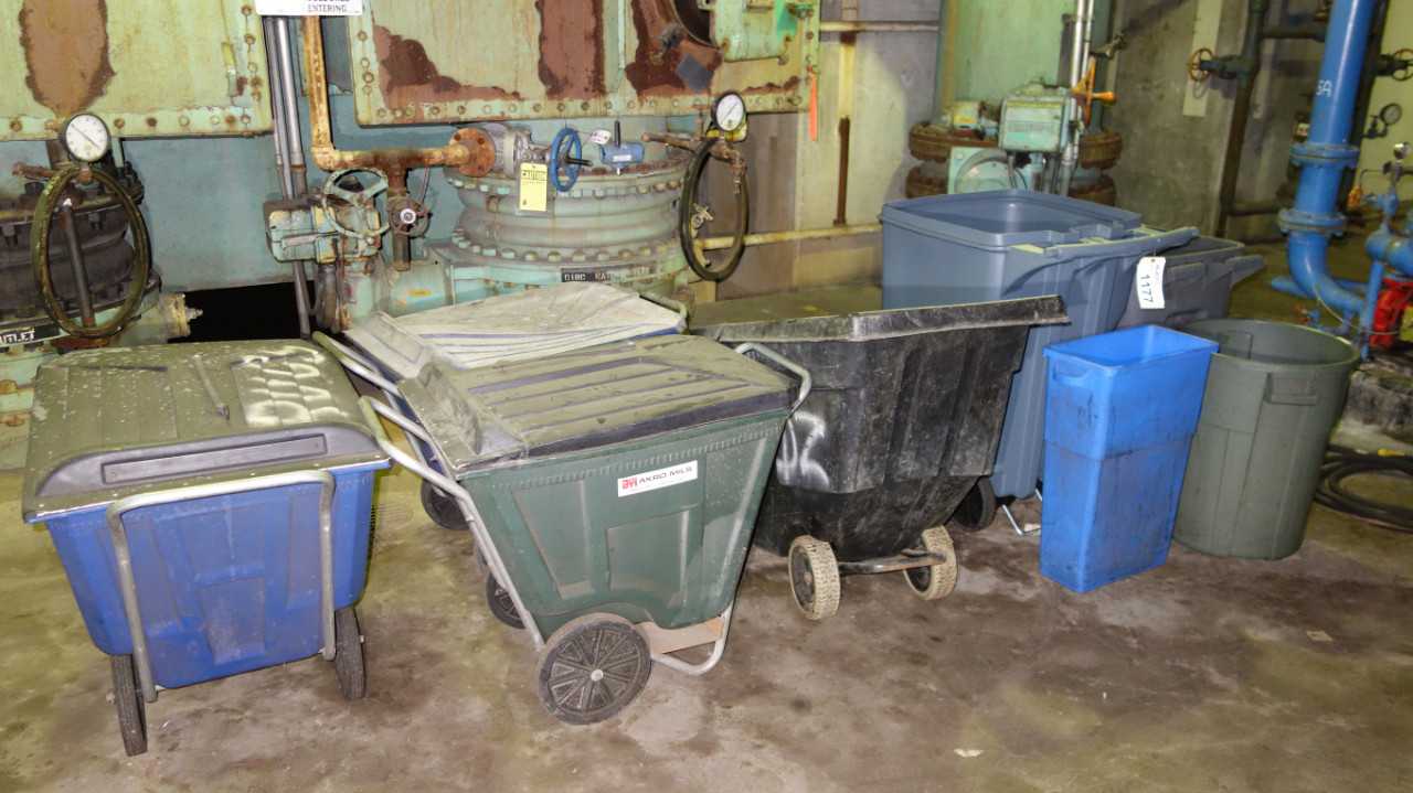 LOT OF 8 ASSORTED GARAGE BINS - ELECTRIC POWER TOOLS